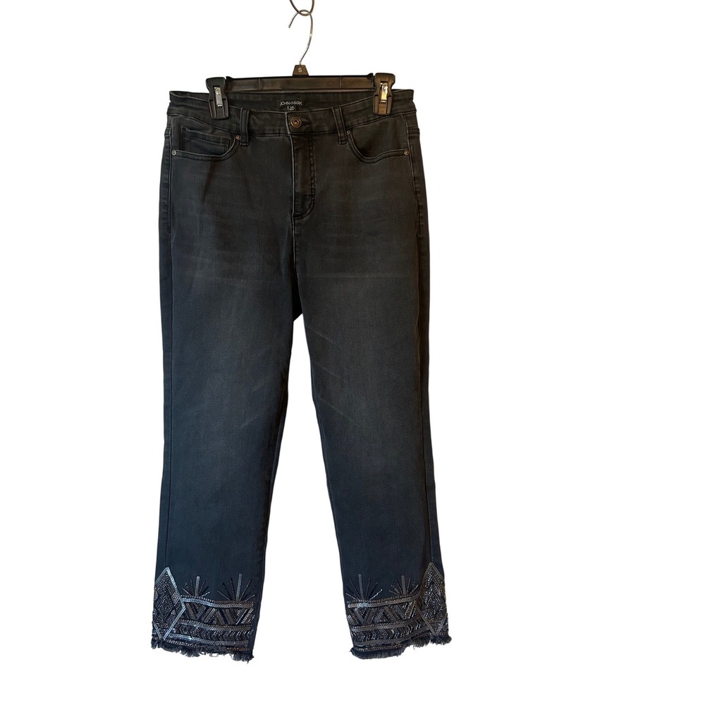 John Mark Womens Black Embellished Cropped Leg Jeans Size 10 Inseam 25" - Picture 2 of 7